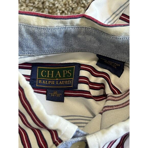 CHAPS Ralph Lauren Men's Large Vtg Y2k Preppy Button Down Cotton Dress Shirt - Picture 3 of 6